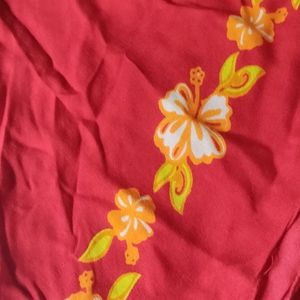 Red Scarf With Vibrant Flowers