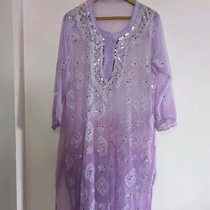 Lavender Chikankari Kurta Set Size- 44/XL