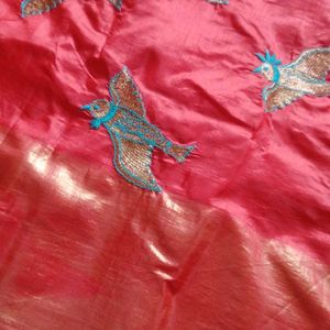 Red Bird Embroidery Design Saree