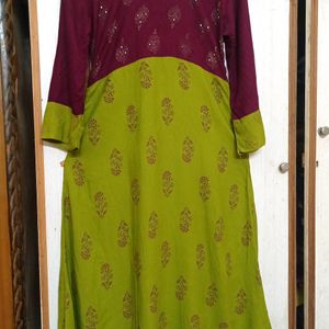 Green And Violet Multi Colour Anarkali Top