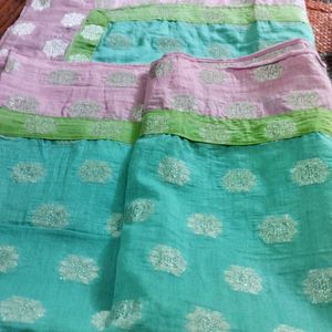 Hi Friends👭👬 Beautiful Cha Deri Silk Dupatta Multi Colours Pink And Blue And Green Size 2 And Half