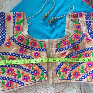 Blue Saree With Colorful Embroidery Blouse