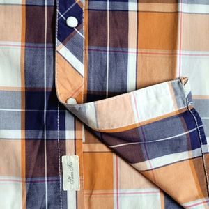 COBB ITALY ORANGE CHECKED REGULAR-FIT CASUAL SHIRT