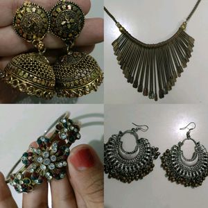 2 Earrings, Bracelet And Necklace Combo