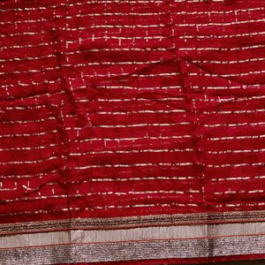 New Red Saree With Unstitched Blouse Piece