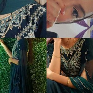 Very Attractive Long Sleeves Green Gown