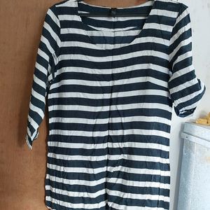 Black and white cotton striped Tunic top Daily wea