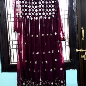 New Purple Heavy Embroidered Ethnic Gown Frock