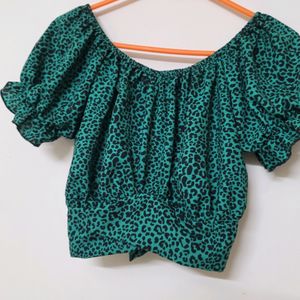 Green Leopard Print Crop Top XS-S