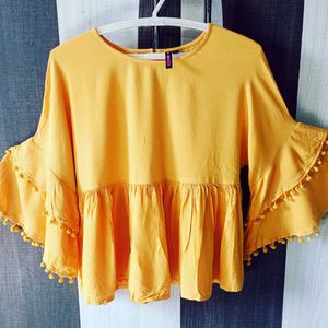 Women Branded Solid Casual Mustard Peplum To