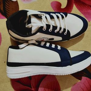 Navy Blue, White Coloured Leather Shoes