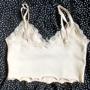 H&M Pinteresty Y2k Cottagecore Lace Trim Top