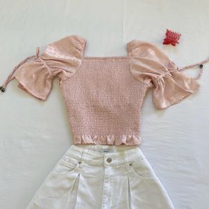 Baby Pink Pull Sleeve Tie Up Princess Top