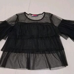 Black ruffled mesh top