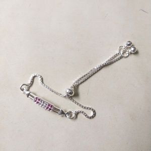 Pure Silver Pink CZ Stone Adjustable Hand Bracelet