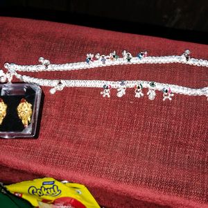 Silver Plated Anklets And Gold Plate Earings