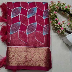 Organza Embroidery Work Saree