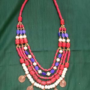 Red Blue And White Bohemian Necklace