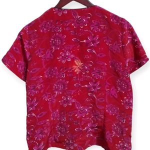 Vintage Red Floral Button-Up Blouse (Woman)