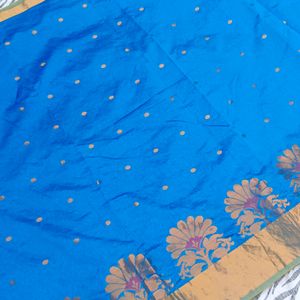 blue colour gold design saree