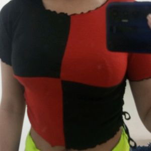 Red and black tie up crop top