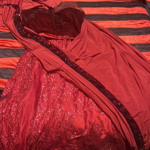 Hot Red Ready To Wear Lehenga Saree