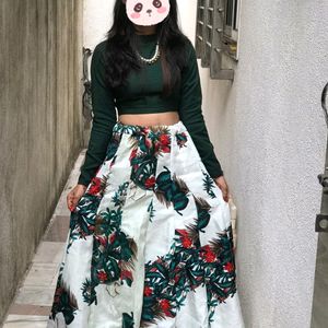 💚❤Green And White Floral Lehnga