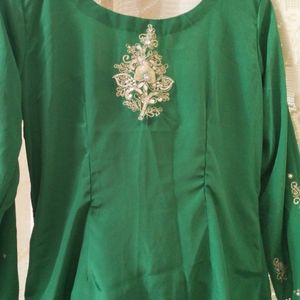 Beautiful green SKD With All Over Silver embroidery work