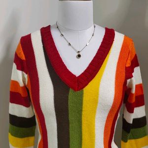 Rainbow Striped V Neck Sweater