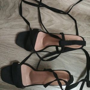 Tie Up Black Pencil Heels