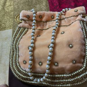 Pitch Pearl Beaded Potli