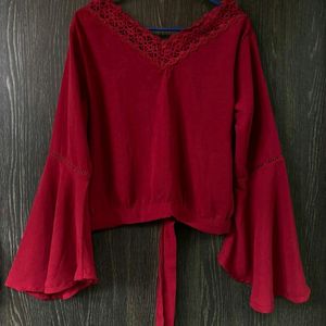 Red Bell Sleeves Top