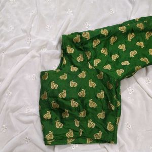 Green Blouse With Golden Print ,3/4th Sleeve