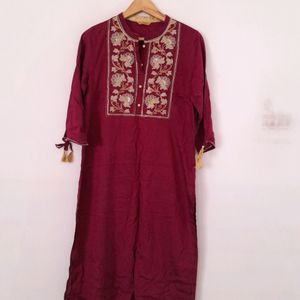 Burgundy Embroidered Kurta (Women's)