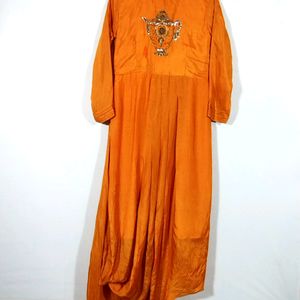 Orange Embroidery Printed Long Dress (Women)