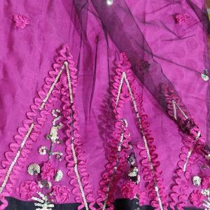 Pink Net Saree