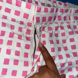 White & Pink Printed Designer Pant Having Pockets