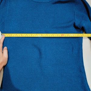 Natural Wool Prussian Blue Turtle Neck Sweater