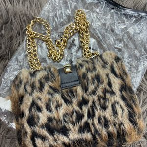 Leopard Print Fur Sling Bag