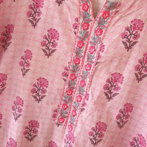 Pink Printed Kurta With Trousers