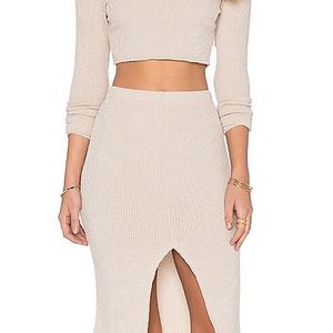 Beige Front Slit Maxi Skirt