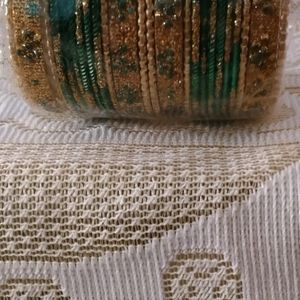 Metal Green And Golden Bangles