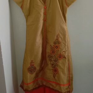 Long Kurthi With Satin Skirt