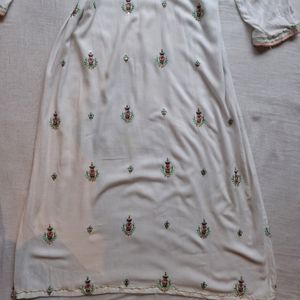 White Kurti With Emboderied Sling Bag