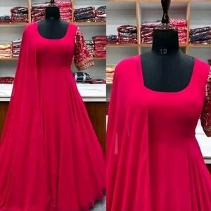 Indo Western Gown With Dupatta Zari Work