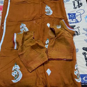 Brown Gottapatti Work Saree