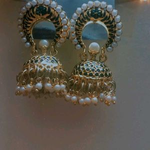 Green And Golden Ethnic Jhumka