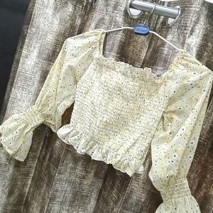 Crop Top in Yellow Shade With Floral Print