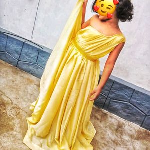 Yellow Chiffon One-Sided Maxi Gown For Girls