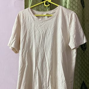 H&M Nude Cotton Round Neck T Shirt